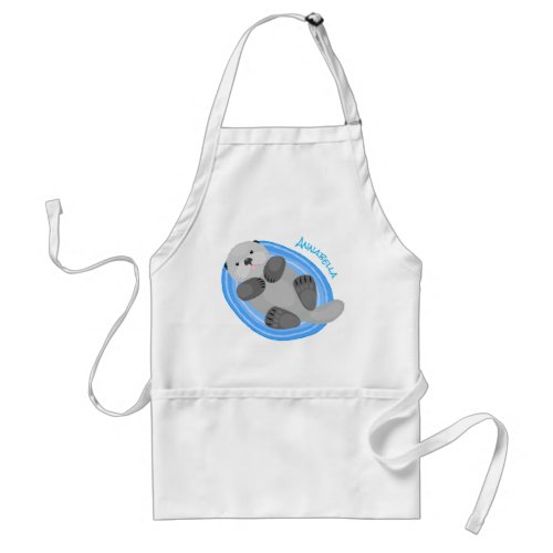 Cute happy sea otter blue cartoon illustration adult apron
