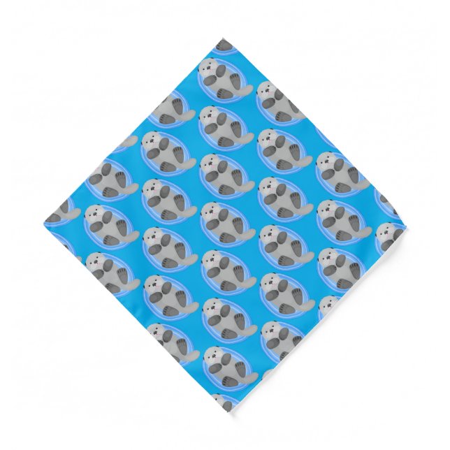 Cute happy sea otter blue cartoon illustration bandana (Front)