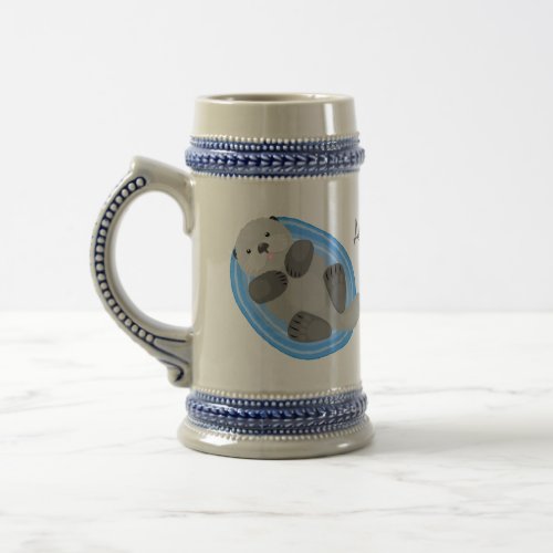 Cute happy sea otter blue cartoon illustration beer stein