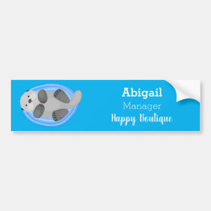 Cute happy sea otter blue cartoon illustration bumper sticker
