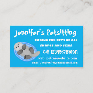 Cute happy sea otter blue cartoon illustration business card