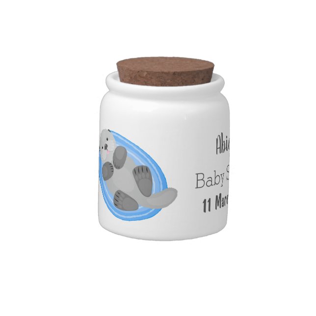 Cute happy sea otter blue cartoon illustration candy jar (Left)