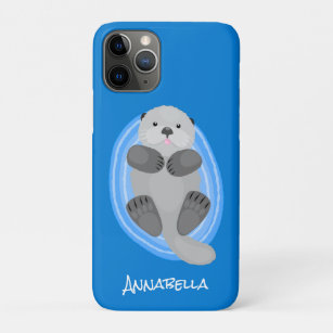 Cute happy sea otter blue cartoon illustration iPhone 11 pro case