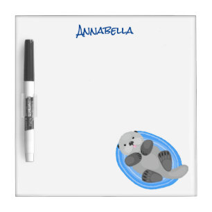 Cute happy sea otter blue cartoon illustration dry erase board