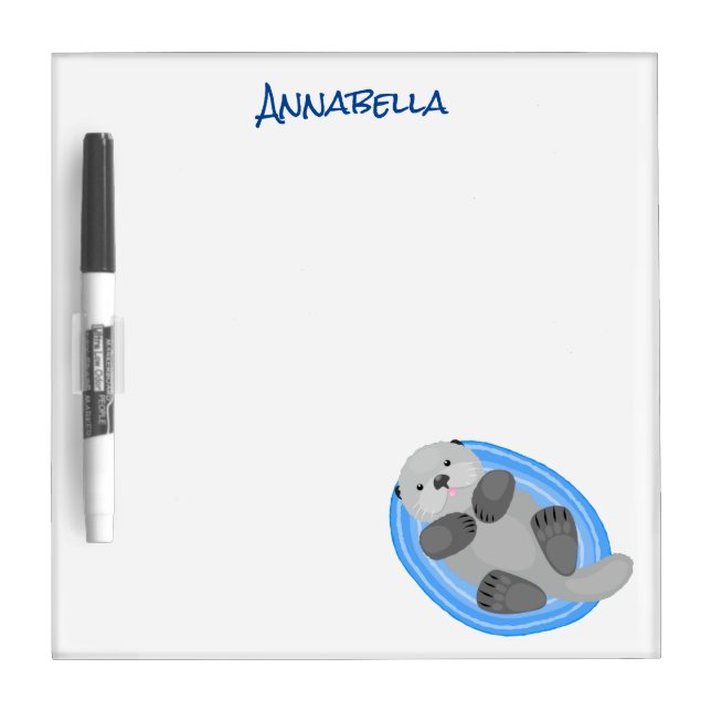 Cute happy sea otter blue cartoon illustration dry erase board (Front)