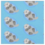 Cute happy sea otter blue cartoon illustration fabric
