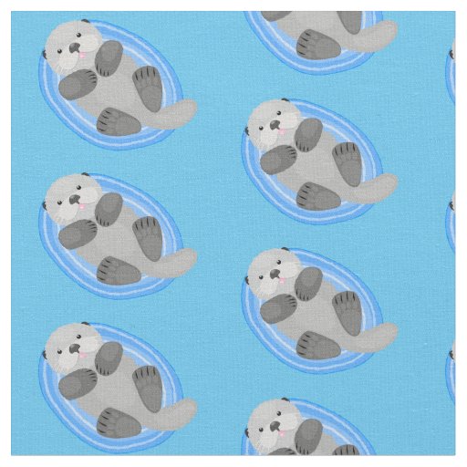 Cute happy sea otter blue cartoon illustration fabric