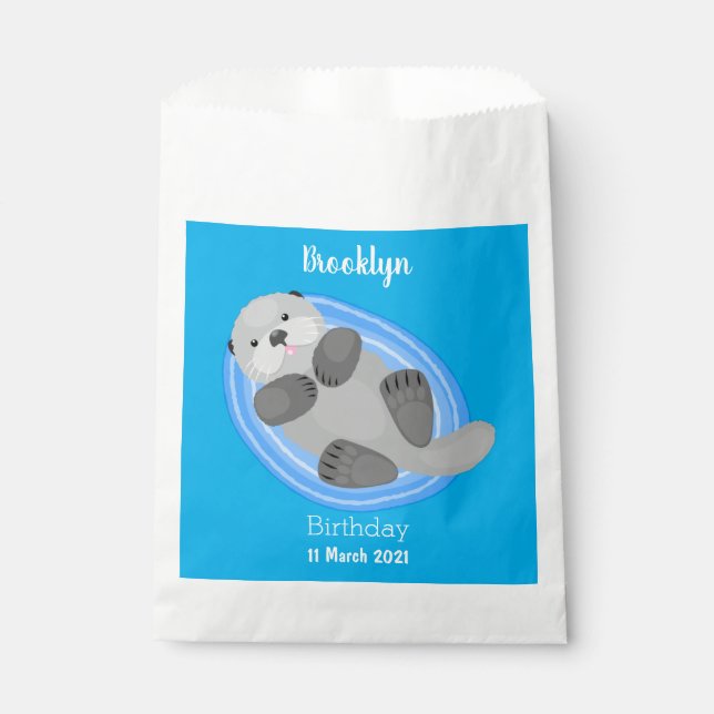 Cute happy sea otter blue cartoon illustration favor bag (Front)
