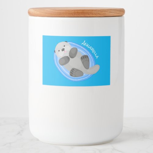 Cute happy sea otter blue cartoon illustration food label