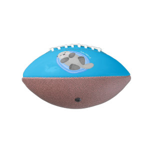 Cute happy sea otter blue cartoon illustration football