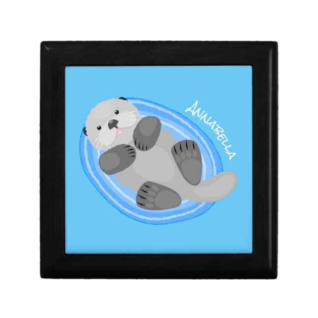 Cute happy sea otter blue cartoon illustration gift box (Front)
