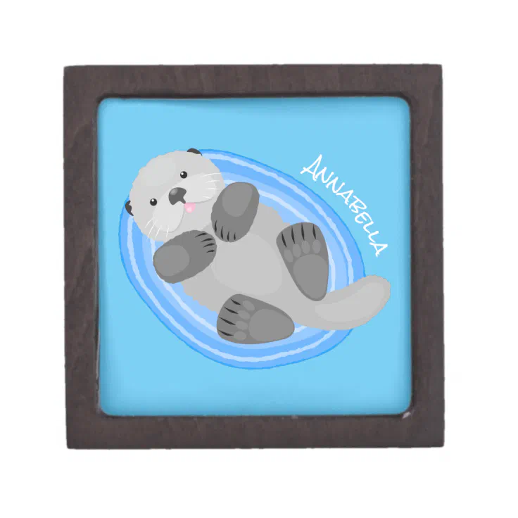 Cute happy sea otter blue cartoon illustration gift box | Zazzle