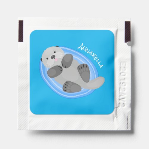 Cute happy sea otter blue cartoon illustration hand sanitizer packet