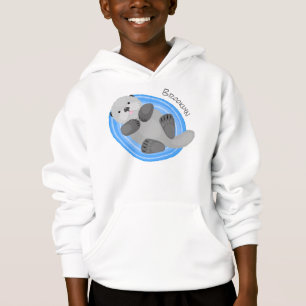 Cute happy sea otter blue cartoon illustration hoodie