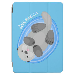 Cute happy sea otter blue cartoon illustration iPad air cover