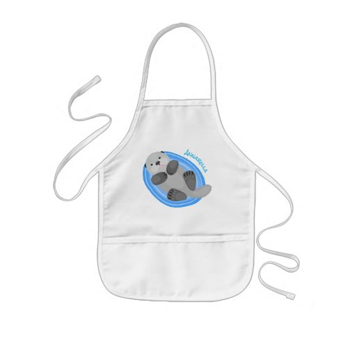 Cute happy sea otter blue cartoon illustration kids apron