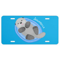Cute happy sea otter blue cartoon illustration 