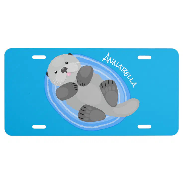 Cute happy sea otter blue cartoon illustration license plate | Zazzle Cute happy sea otter blue cartoon illustration license plate | Zazzle