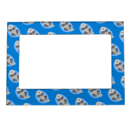 Cute happy sea otter blue cartoon illustration magnetic frame