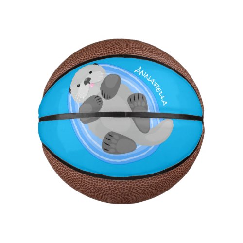 Cute happy sea otter blue cartoon illustration mini basketball