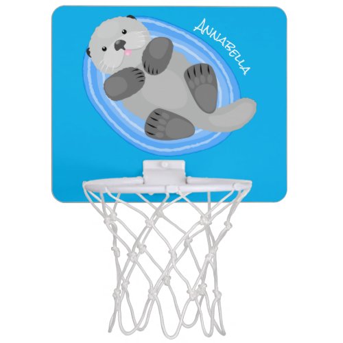 Cute happy sea otter blue cartoon illustration mini basketball hoop