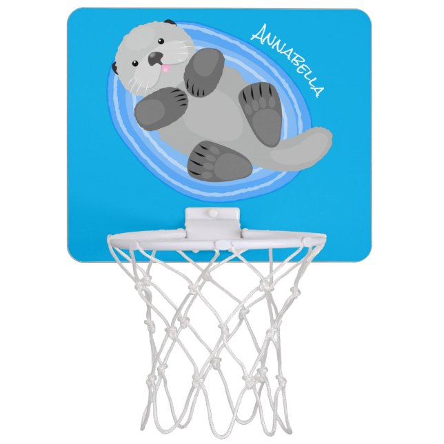 Cute happy sea otter blue cartoon illustration mini basketball hoop (Front)