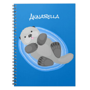 Cute happy sea otter blue cartoon illustration notebook