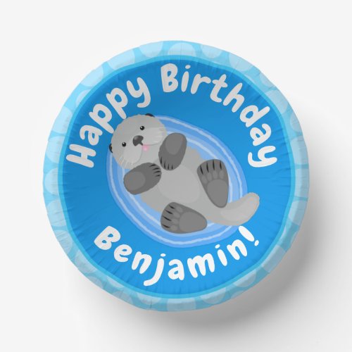 Cute happy sea otter blue cartoon illustration paper bowls