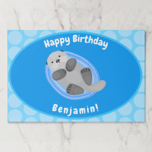 Cute happy sea otter blue cartoon illustration paper pad