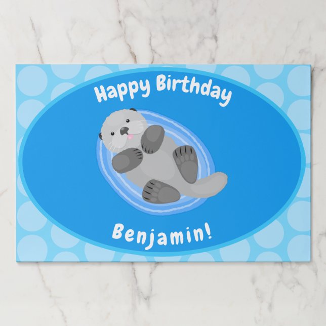 Cute happy sea otter blue cartoon illustration paper pad (Front)