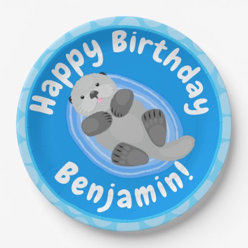 Cute happy sea otter blue cartoon illustration paper plates