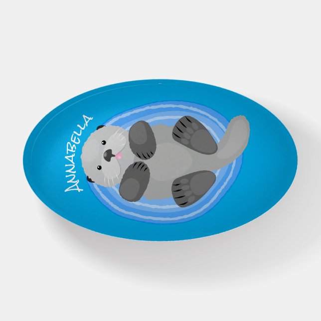 Cute happy sea otter blue cartoon illustration paperweight (Front)