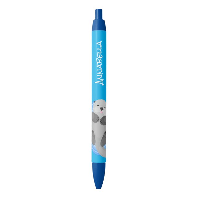 Cute happy sea otter blue cartoon illustration pen (Front Vertical)