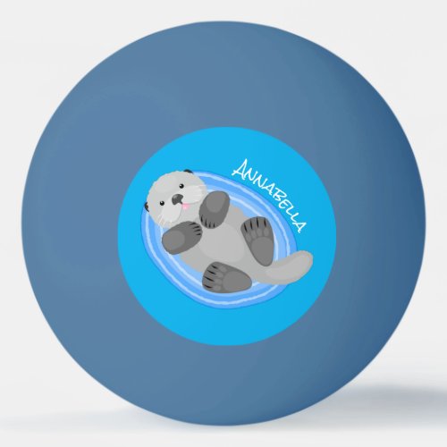 Cute happy sea otter blue cartoon illustration ping pong ball