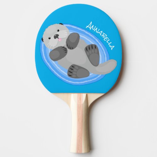 Cute happy sea otter blue cartoon illustration ping pong paddle