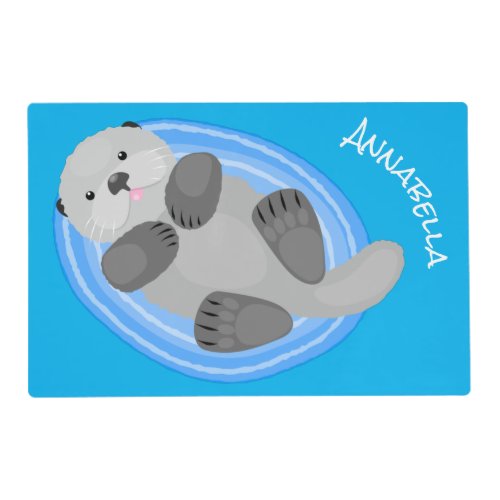 Cute happy sea otter blue cartoon illustration placemat