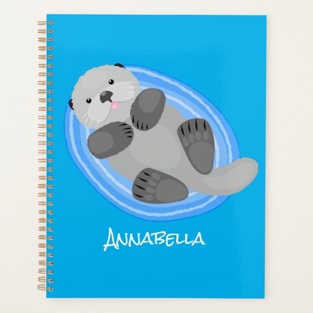 Cute happy sea otter blue cartoon illustration planner (Front)