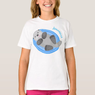 Cute happy sea otter blue cartoon illustration T-Shirt