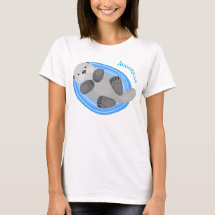 Cute happy sea otter blue cartoon illustration T-Shirt