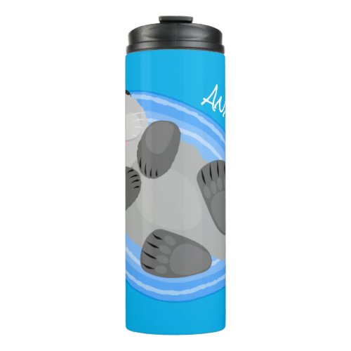 Cute happy sea otter blue cartoon illustration thermal tumbler