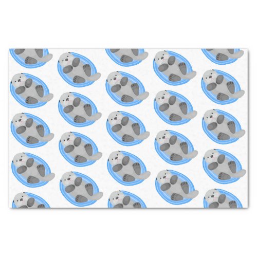 Cute happy sea otter blue cartoon illustration tissue paper