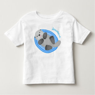 Cute happy sea otter blue cartoon illustration toddler t-shirt