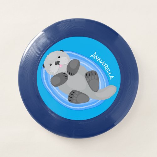 Cute happy sea otter blue cartoon illustration Wham_O frisbee