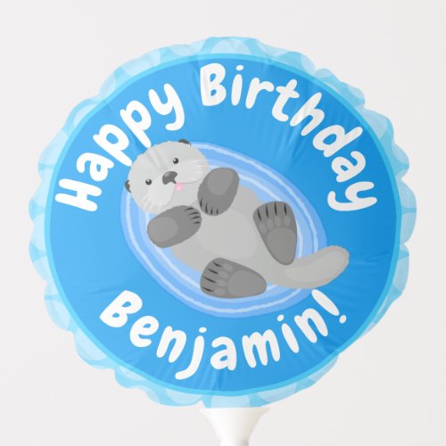 Cute happy sea otter blue personalised birthday balloon