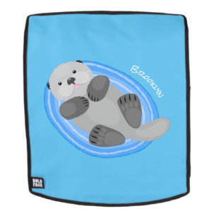 Cute happy sea otter cartoon illustration backpack
