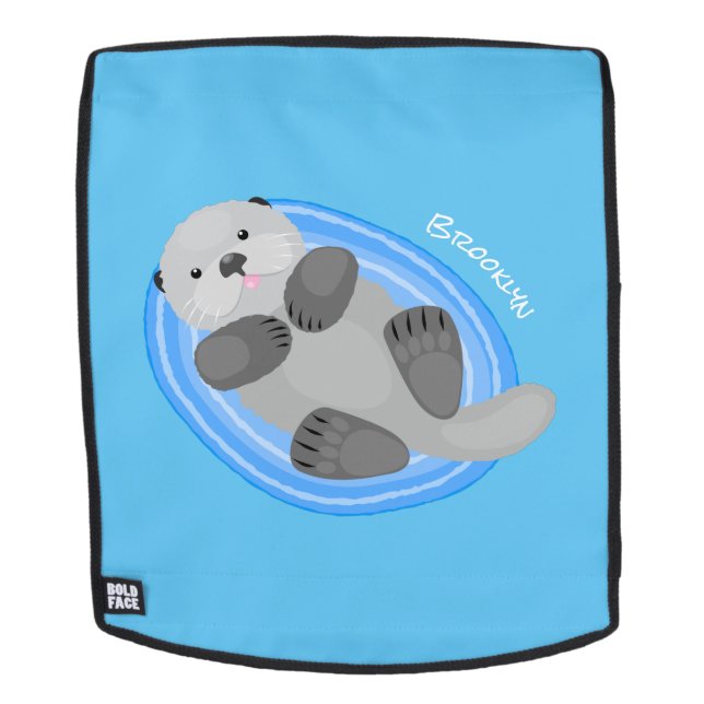 Cute happy sea otter cartoon illustration backpack (Removable Face)