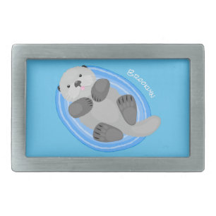Cute happy sea otter cartoon illustration belt buckle