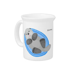 Cute happy sea otter cartoon illustration beverage pitcher