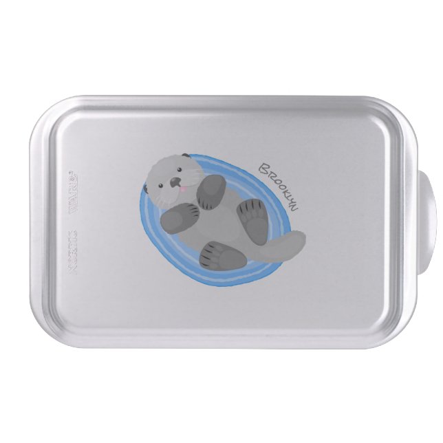 Cute happy sea otter cartoon illustration cake pan (Front)