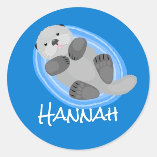 Cute happy sea otter cartoon illustration classic round sticker